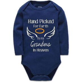 Hand Picked for Earth by My Grandma in Heaven Unisex-Baby Navy Long Sleeve 0-3 Months