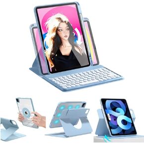 AnMengXinLing iPad 10th Gen Keyboard Case, 10.9 inch 2022, Magnetic Detachable Keyboard Case with Pencil Holder, Bluetooth, Rotating Stand, Clear Back (Pink)