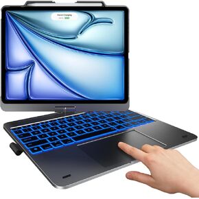 typecase Keyboard Case for iPad Air 13 2024, iPad Pro 12.9 (6th/5th/4th/3rd Gen), Trackpad, 360° Rotatable, Wireless Keyboard Cover, 11-Colors Backlit with Pencil Holder - Graphite