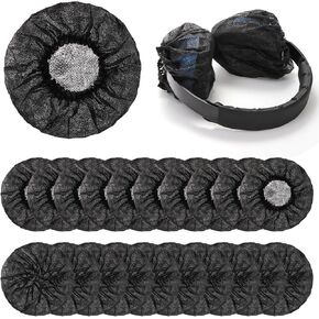 ZEAYEA 300 Pieces Disposable Headphone Ear Covers, Black Sanitary Headset Covers, Stretchable Non-Woven Ear Pad Covers Fit for Most on Ear Headphones, 4.3 Inch