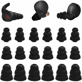 9 Pairs Compatible with Beats Studio Buds + / Fit Pro/WF-1000XM5 / WF-1000XM4 Triple Flange Ear Tips, Noise Reduce Silicone with 4mm Connector Hole Fit for Most 4mm - 5mm in-Ear Earphones - Black