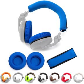 Thick Soft Protein Leather Ear Pads & Headband Cushion Cover Replacement Kits Compatible with Pioneer HDJ-X5 X5BT HDJ-X7 X7BT HDJ-X10 DJ Headphone (Blue Polyester Kits)
