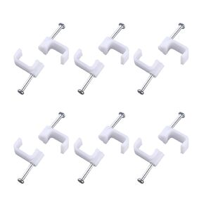 300 Pcs 6mm Flat Cable Mounting Clips Electric Wire Wall Staples Single Cord Clamp Tacks with Steel Nails for Cable Management