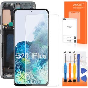 OLED for Samsung Galaxy S20 Plus Screen Replacement S20 Plus 5G LCD Display G985F G986F G986U G986W LCD Digitizer Assembly Black with Frame+Installation Video(Support Fingerprint,Original Size)