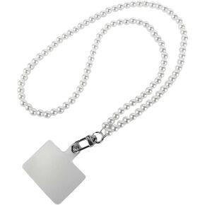 White Pearl Phone Lanyard Crossbody Shoulder Neck Strap Holder Acrylic Beaded Phone Strap Lanyard Anti-lost Phone Charm Chains for Women Girl(Hanging neck)