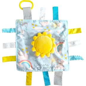 Baby Jack & Co 10x10 Sunshine Lovey Tag Toys for Babies - Baby Toys - Toys for Baby - Soft & Safe - Learn Shapes & Colors - Ideal Baby Toy & Baby Gift - BPA Free w/Stroller Clip
