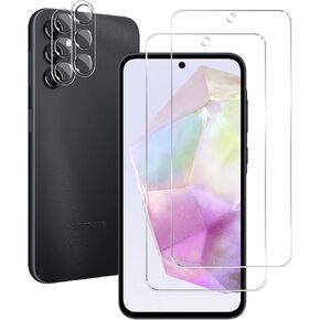 BIGFACE Galaxy A25 Tempered Glass Screen Protector + Camera Lens Protector [2 + 2 Pack][Case Friendly][Anti-Scratch][Ultrasonic Fingerprint Unlock] HD Protective Film for Samsung Galaxy A25