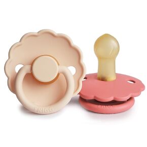 FRIGG Daisy Natural Rubber Baby Pacifier | Made in Denmark | BPA-Free (Pink Cream/Poppy, Size 1) 2-Pack