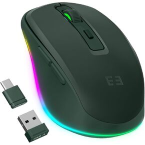 seenda Wireless Mouse, Type C Mouse with Jiggler - Light Up USB C Mouse, USB&Type C Receiver, Build-in Jiggler Mover Compatible with MacBook,iPad,Windows Tablet/Laptop/Computer, Dark Green