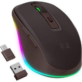 seenda Wireless Mouse, Type C Mouse with Jiggler - Light Up USB C Mouse, USB&Type C Receiver, Build-in Jiggler Mover Compatible with MacBook,iPad,Windows Tablet/Laptop/Computer, Brown