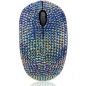 Bling Dazzling 2.4GHz Wireless Silent Mouse Covered with Rhinestone Crystal, Crystallized Mouse with USB Receiver, Compatible with Notebook, PC, Laptop, Computer, MacBook,Great Gift (Blue)