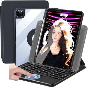 AnMengXinLing Rotating Keyboard Case for iPad 9th Generation / 8th Generation/ 7th Gen 10.2 Inch - 360 Rotatable Cover with Touchpad Detachable Keyboard Case with Pencil Holder, Blue