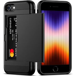 Nvollnoe for iPhone SE Case 2022/iPhone SE 2020/7/8 Case with Card Holder Heavy Duty Protective Dual Layer Shockproof Hidden Card Slot Slim Wallet Case for iPhone SE 3rd/2nd/7/8-4.7''(Black)