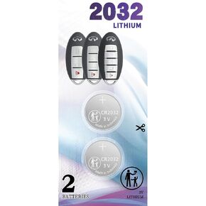 2 pack CR2032 2032 Smart Remote Key Fob OEM Battery Replacement fits Key case Shell Prox Proximity (2007-2020) for Infiniti EX35 FX35 FX37 FX50 G25 G35 G37 JX35 Q40 Q50 Q60 Coupe QX50 QX60 QX70