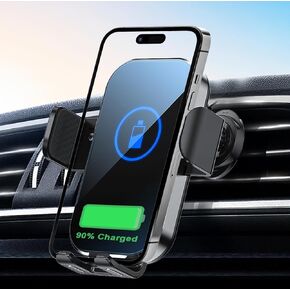 حامل شاحن سيارة لاسلكي، حامل شاحن سيارة سريع الشحن بقدرة 15 وات لهاتف iPhone/Samsung لهاتف iPhone 15 14 13 12 11 Pro، Samsung Galaxy S23 Ultra S22 S21 S20، S10+ S9+(فضي)