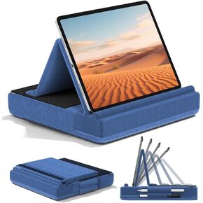 KDD Tablet Pillow Stand, Multi-Angle Viewing I-pad Holder for Lap, Bed and Desk, Foldable Soft Pad Dock with Stylus Mount Compatible with I-pad Pro 12.9, 10.5, 11, Air, Mini, Phones, Books, E-Reader