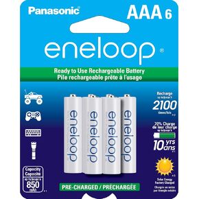 Eneloop Panasonic BK-4MCCA6BA AAA 2100 Cycle Ni-MH Pre-Charged Rechargeable Batteries, 6-Battery Pack