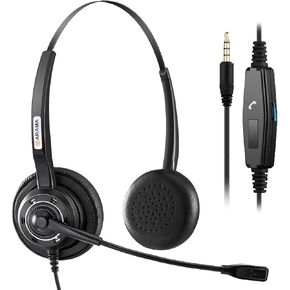 Cell Phone Headset with Noise Canceling Mic & Mute Switch, 3.5mm Headset for iPhone Android and iPad Tablets, Wired Computer Headphone for Office Home Call Center Business Skype Softphone
