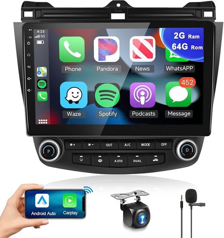 [2G+64G] راديو سيارة Honda Accord 7th 2003 2004 2005 2006 2007 مع CarPlay اللاسلكي/Android Auto، 10.1 بوصة Android 13 شاشة تعمل باللمس، GPS Navi/WiFi/Bluetooth/SWC + كاميرا احتياطية عالية الدقة in Saudi Arabia