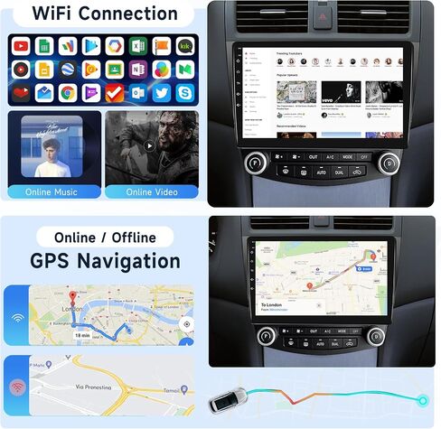 [2G+64G] راديو سيارة Honda Accord 7th 2003 2004 2005 2006 2007 مع CarPlay اللاسلكي/Android Auto، 10.1 بوصة Android 13 شاشة تعمل باللمس، GPS Navi/WiFi/Bluetooth/SWC + كاميرا احتياطية عالية الدقة in Saudi Arabia