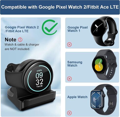 TiMOVO Stand Compatible with Google Pixel Watch 2/Fitbit Ace LTE Charger,Nonslip Charger Stand Holder with Integrated Cable Management Slot,Vertical & Compact Charger Bracket[Cable Not Included],Black in Saudi Arabia