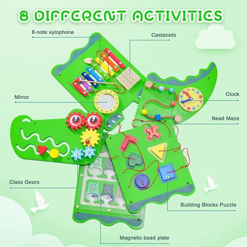 Crocodile Sensory Toys Activity Wall Panels, Educational Montessori Busy Board for Toddlers, Activity Cube - Sensory Wall, Wooden Learning Toys, Interactive Toys, Blue in Saudi Arabia
