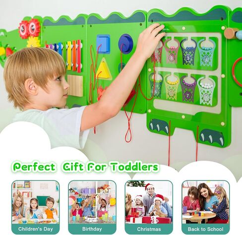 Crocodile Sensory Toys Activity Wall Panels, Educational Montessori Busy Board for Toddlers, Activity Cube - Sensory Wall, Wooden Learning Toys, Interactive Toys, Blue in Saudi Arabia