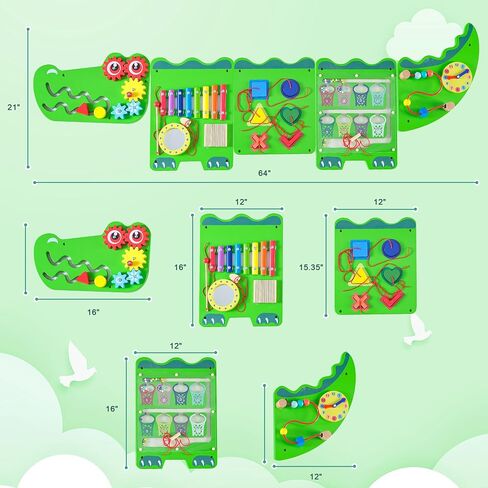 Crocodile Sensory Toys Activity Wall Panels, Educational Montessori Busy Board for Toddlers, Activity Cube - Sensory Wall, Wooden Learning Toys, Interactive Toys, Blue in Saudi Arabia