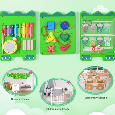 Crocodile Sensory Toys Activity Wall Panels, Educational Montessori Busy Board for Toddlers, Activity Cube - Sensory Wall, Wooden Learning Toys, Interactive Toys, Blue in Saudi Arabia