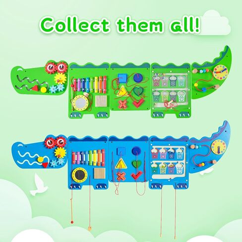Crocodile Sensory Toys Activity Wall Panels, Educational Montessori Busy Board for Toddlers, Activity Cube - Sensory Wall, Wooden Learning Toys, Interactive Toys, Blue in Saudi Arabia