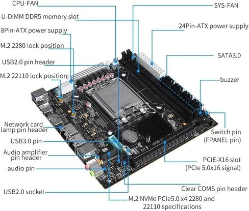 اللوحة الأم H670 ذات 8 فتحات NAS مناسبة لوحدة المعالجة المركزية من الجيل 12/13/14 | 3X M.2 NVMe | 8X SATA3.0 | 2X منفذ شبكة Intel 2.5G in Kuwait