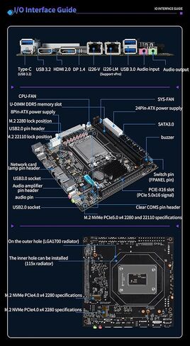 اللوحة الأم H670 ذات 8 فتحات NAS مناسبة لوحدة المعالجة المركزية من الجيل 12/13/14 | 3X M.2 NVMe | 8X SATA3.0 | 2X منفذ شبكة Intel 2.5G in Kuwait