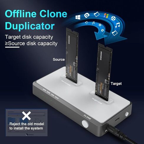 10Gbps Dual-Bay NVMe M.2 Duplicator Docking Station Offline Clone USB C to NVME SSD Enclosure for M Key NVMe PCIe 2242 2260 2280 22110 M.2 SSDs (NVMe Docking Station Tool-Free Dual-Bay) in Saudi Arabia