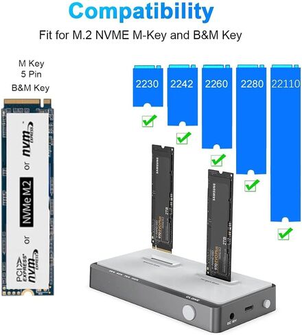 10Gbps Dual-Bay NVMe M.2 Duplicator Docking Station Offline Clone USB C to NVME SSD Enclosure for M Key NVMe PCIe 2242 2260 2280 22110 M.2 SSDs (NVMe Docking Station Tool-Free Dual-Bay) in Saudi Arabia
