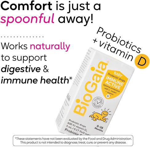 BioGaia Immune Active Baby Probiotic Drops + Vitamin D | for Digestive & Immune Health | for Babies & Toddlers 0-36 Months | Pediatrician Trusted | Allergen, Dairy, Soy & Gluten Free in Saudi Arabia