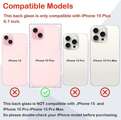 OEM Back Glass Replacement Compatible with iPhone 15 Plus 6.7 Inches All Carriers with Professional Repair Kit and Installation Instruction (Black) in Saudi Arabia