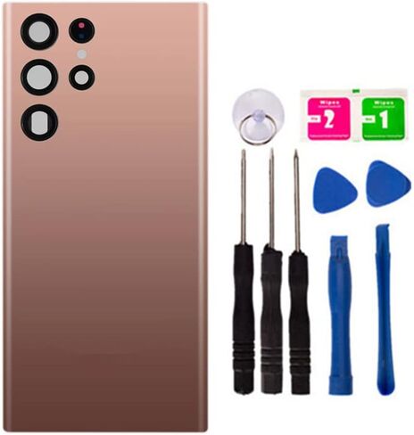 Replacement Repair Battery Back Glass Cover Back Housing Door Rear Panel for Samsung Galaxy S22 Ultra, with Frame Tape and Tools (with Camera Lens) (Black) in Saudi Arabia