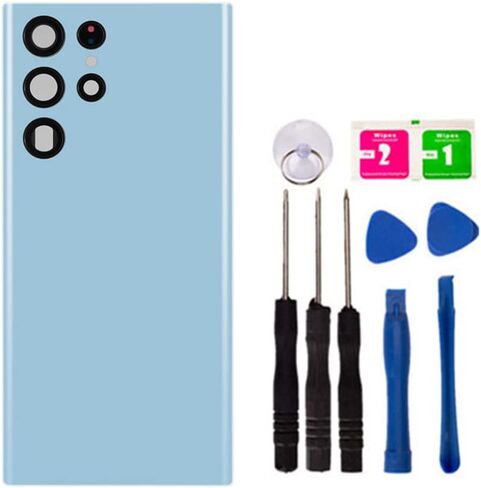 Replacement Repair Battery Back Glass Cover Back Housing Door Rear Panel for Samsung Galaxy S22 Ultra, with Frame Tape and Tools (with Camera Lens) (Black) in Saudi Arabia