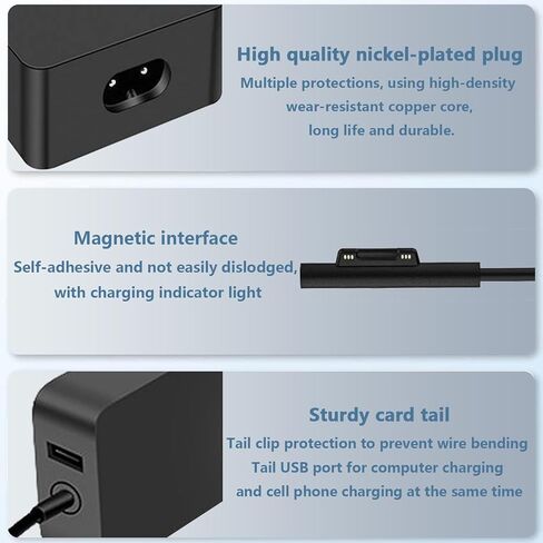 شاحن Surface Pro بقدرة 65 وات مناسب لجهاز Microsoft Surface Pro 9 8 7+ 7 6 5 4 3 X Fit Model 1706 1800 1943 1963 1625 1796 1769 1735 محول تيار متردد للكمبيوتر المحمول سلك إمداد الطاقة in Kuwait