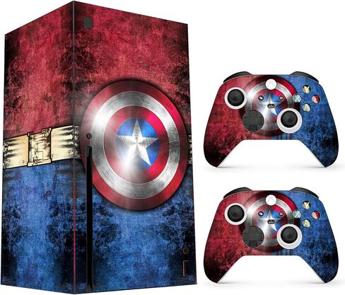 ملصق لاصق HK Studio Captain Shield لتغطية X-Box Series X بدون فقاعات، مقاوم للماء، حماية كاملة - بما في ذلك 2 جلود تحكم وغطاء وحدة التحكم in Kuwait