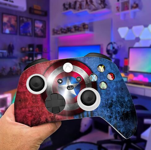 ملصق لاصق HK Studio Captain Shield لتغطية X-Box Series X بدون فقاعات، مقاوم للماء، حماية كاملة - بما في ذلك 2 جلود تحكم وغطاء وحدة التحكم in Kuwait