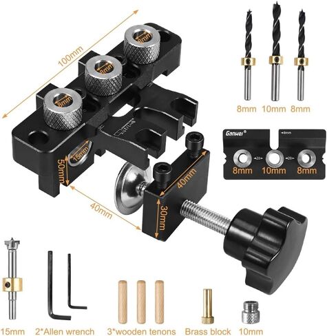 3-in-1 Pocket Hole Jig Kit, Self Centering Doweling Jig Kit for Straight Holes, 5/16", 3/8", 19/32" Drill Bit, Adjustable Width Woodworking Joints Tool Drill Guides Locator with Hole Punch in Kuwait