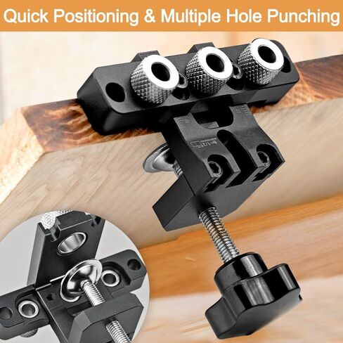3-in-1 Pocket Hole Jig Kit, Self Centering Doweling Jig Kit for Straight Holes, 5/16", 3/8", 19/32" Drill Bit, Adjustable Width Woodworking Joints Tool Drill Guides Locator with Hole Punch in Kuwait