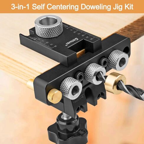 3-in-1 Pocket Hole Jig Kit, Self Centering Doweling Jig Kit for Straight Holes, 5/16", 3/8", 19/32" Drill Bit, Adjustable Width Woodworking Joints Tool Drill Guides Locator with Hole Punch in Kuwait