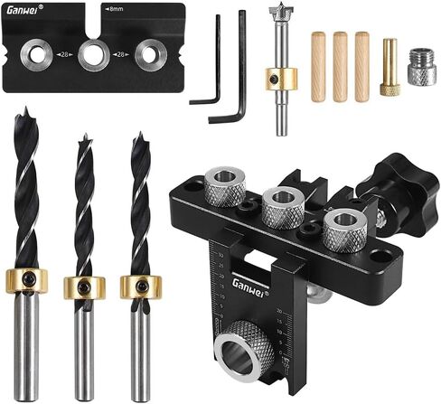 3-in-1 Pocket Hole Jig Kit, Self Centering Doweling Jig Kit for Straight Holes, 5/16", 3/8", 19/32" Drill Bit, Adjustable Width Woodworking Joints Tool Drill Guides Locator with Hole Punch in Kuwait