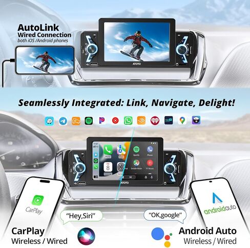ATOTO F7 أجهزة استقبال ستيريو للسيارة ذات دين واحد، Carplay لاسلكي وAndroid Auto لاسلكي، راديو سيارة 5 بوصة 1 DIN FM/AM مع مقابض فعلية، بلوتوث، MirrorLink، رؤية خلفية مباشرة، GPS Navi، F7G1A5WE in Saudi Arabia