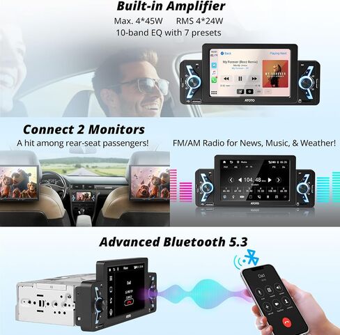 ATOTO F7 أجهزة استقبال ستيريو للسيارة ذات دين واحد، Carplay لاسلكي وAndroid Auto لاسلكي، راديو سيارة 5 بوصة 1 DIN FM/AM مع مقابض فعلية، بلوتوث، MirrorLink، رؤية خلفية مباشرة، GPS Navi، F7G1A5WE in Saudi Arabia