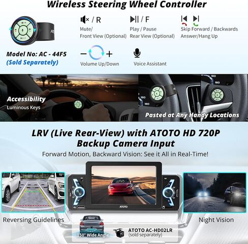 ATOTO F7 أجهزة استقبال ستيريو للسيارة ذات دين واحد، Carplay لاسلكي وAndroid Auto لاسلكي، راديو سيارة 5 بوصة 1 DIN FM/AM مع مقابض فعلية، بلوتوث، MirrorLink، رؤية خلفية مباشرة، GPS Navi، F7G1A5WE in Saudi Arabia