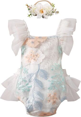 Baby Girl First Birthday Outfit Lace Tutu Romper Bodysuit Dress Headband Princess 1st Costume Cake Smash Party Photo Shoot in Saudi Arabia