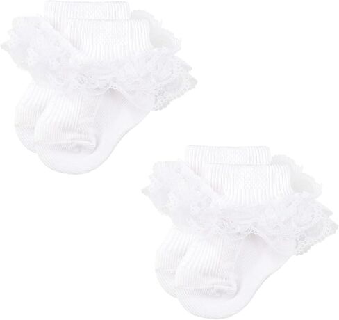AQOKKA Baby Girls Socks Eyelet Ruffle Frilly Lace Summer Thin Dress Socks for Newborn Infant Toddler Kids in Saudi Arabia